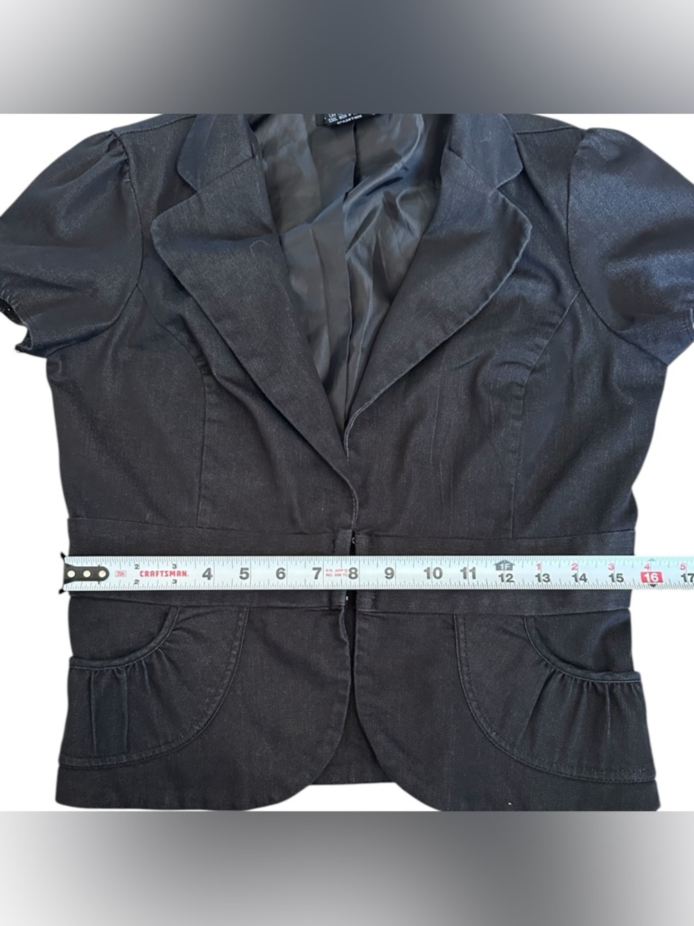 Stooshy Fitted Cropped Stretch Blazer Jacket Black Short Sleeve | Small - Picture 8 of 8